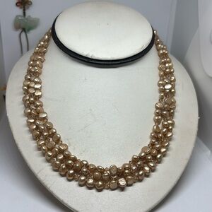 6-7mm nuggets shaped freshwater pearl triple strand with 4mm Bicon crystal